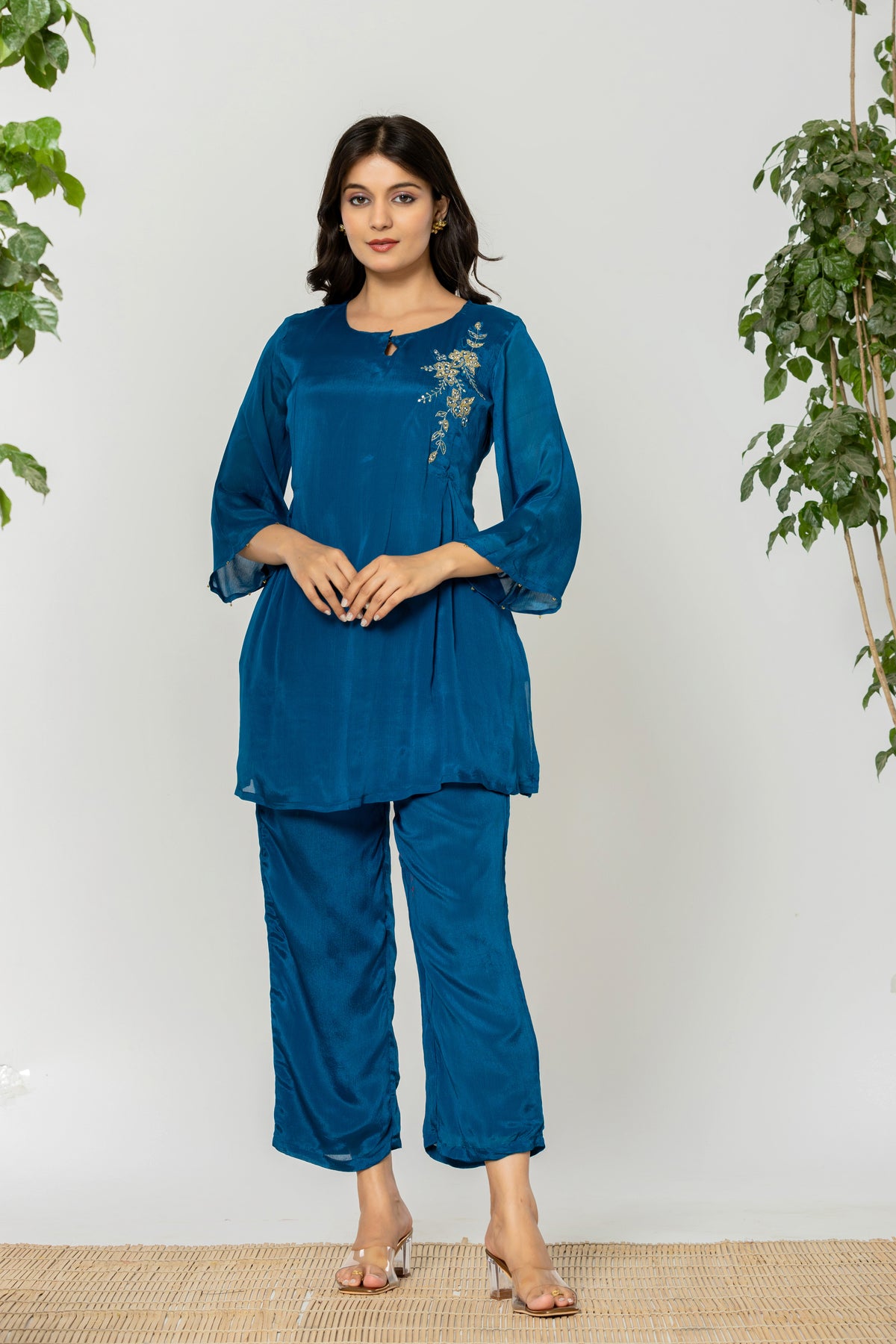 Solid Navy blue chinon co-ord set