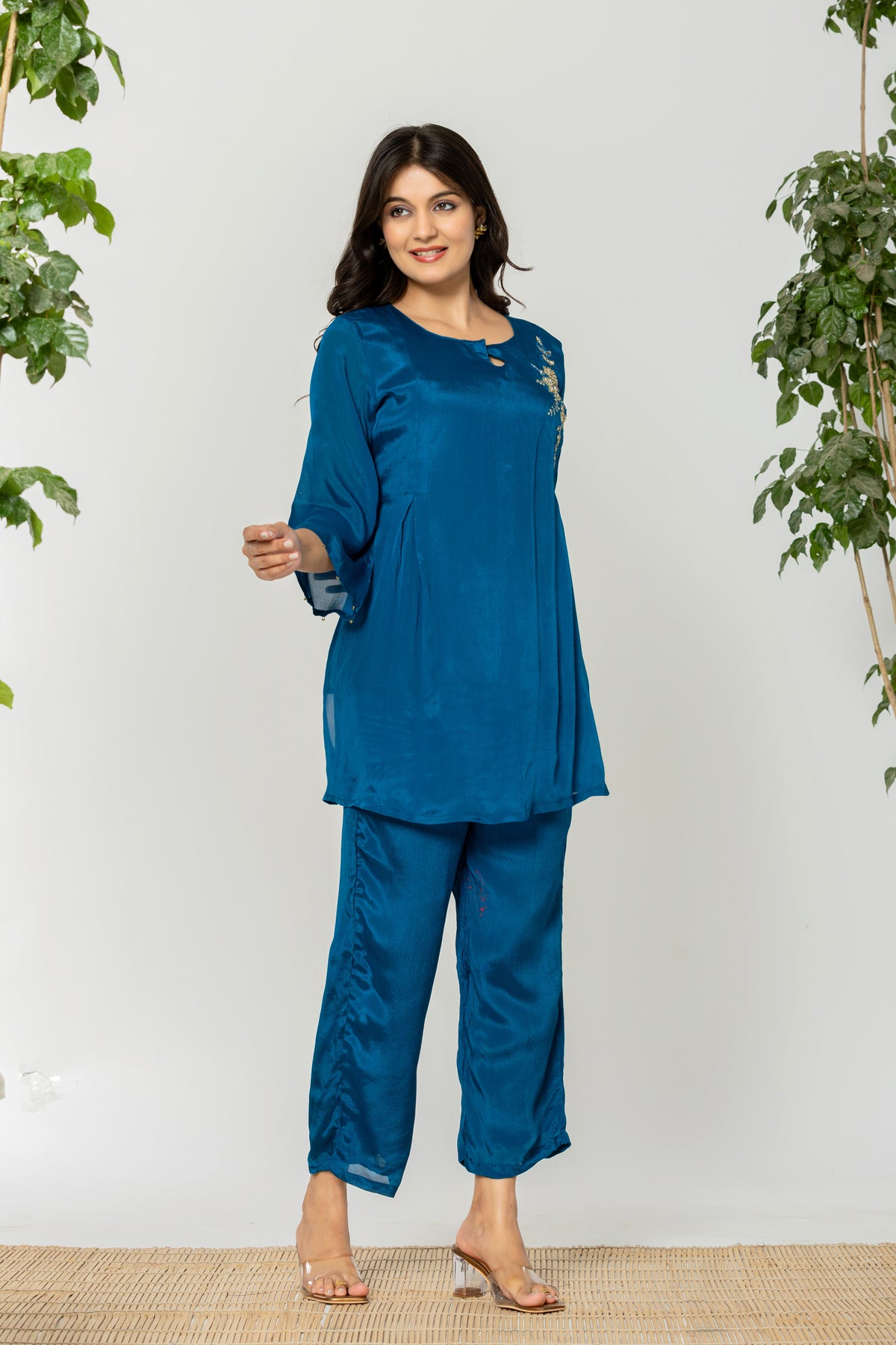 Solid Navy blue chinon co-ord set