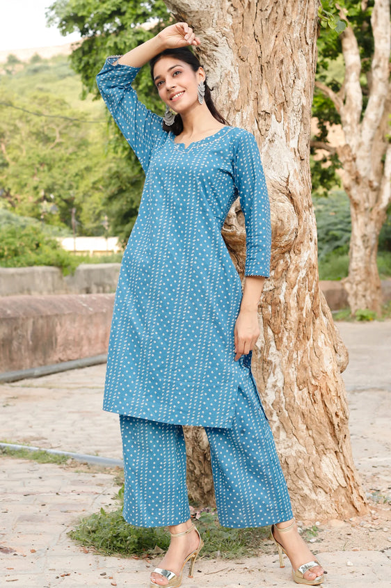 Bandhani Printed Blue Kurta Set