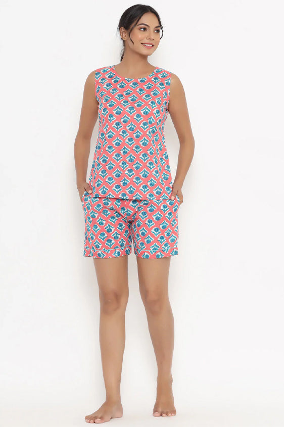 Block Print Shorts Set