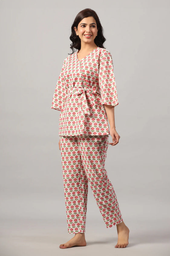 Block Print Wrap-Around Loungewear Set
