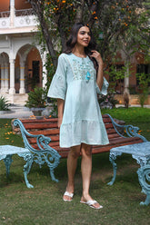 Blue Cotton Embroidered Dress
