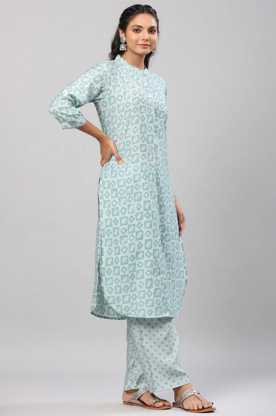 Blue Geometric Print Blue Co-Ord Set