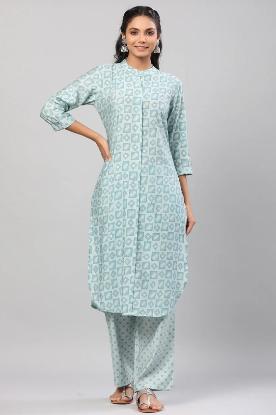 Blue Geometric Print Blue Co-Ord Set