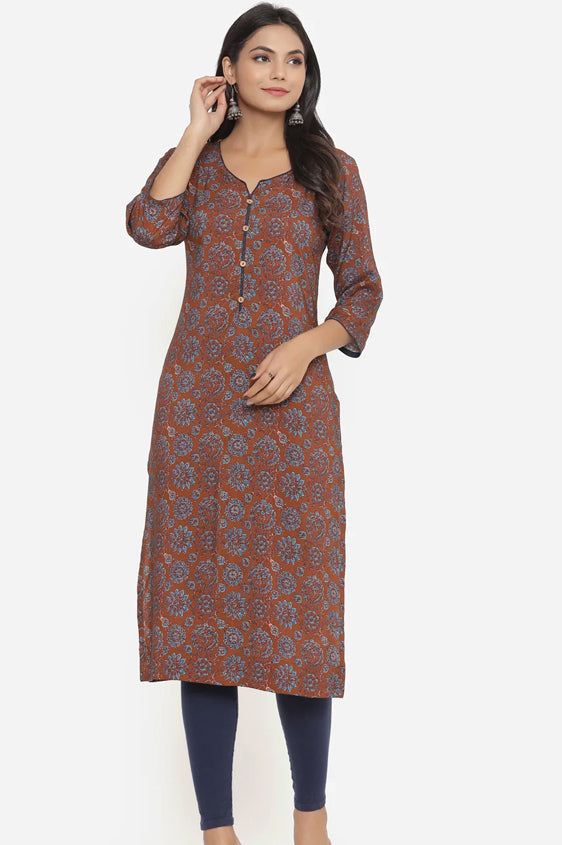 Brown Ethnic Motifs Printed Kurta