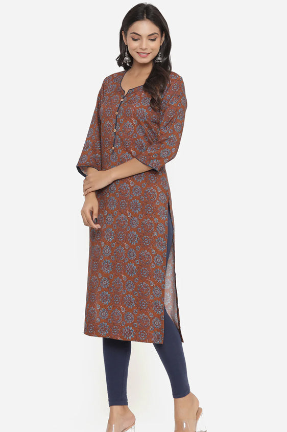 Brown Ethnic Motifs Printed Kurta