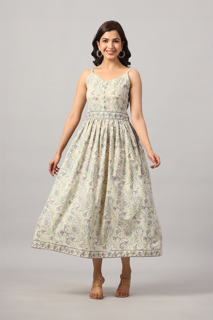 Cotton V-Neck Floral Dress