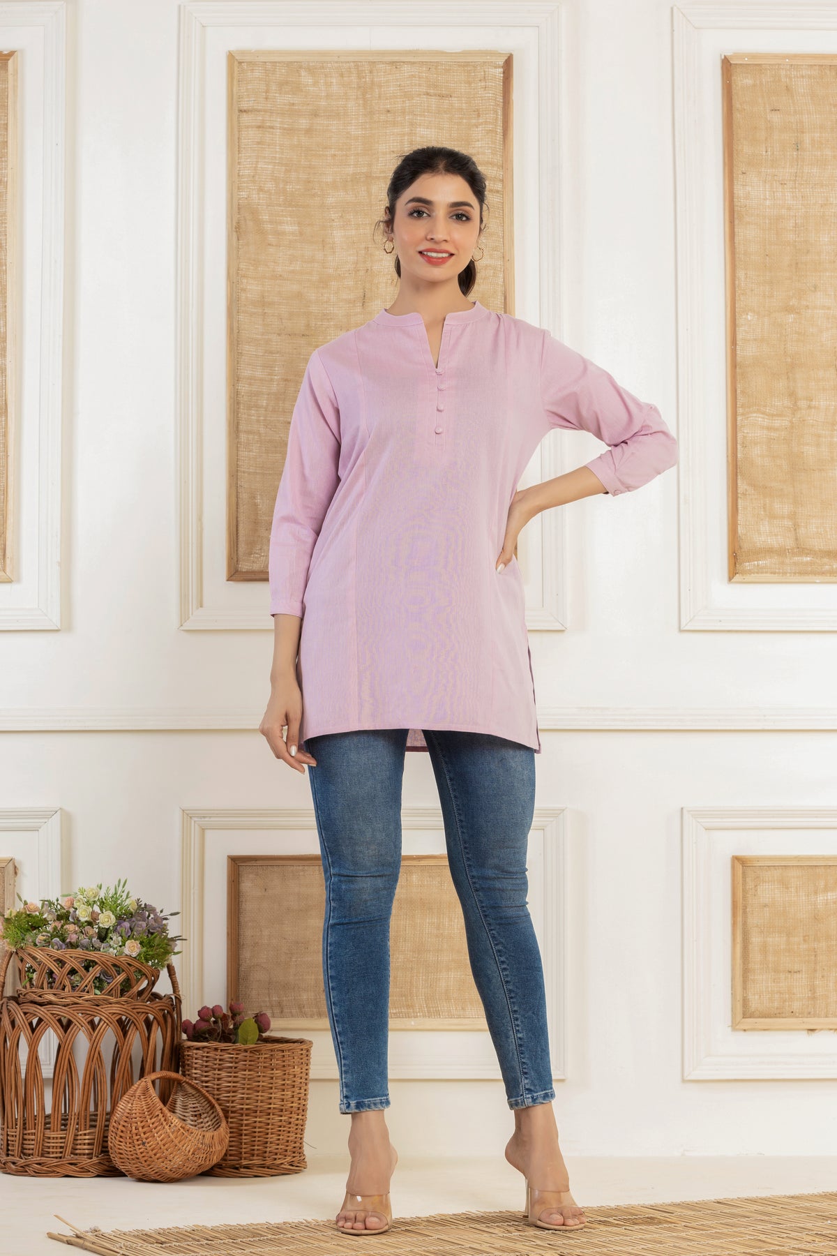 Solid purple flex top with potli buttons