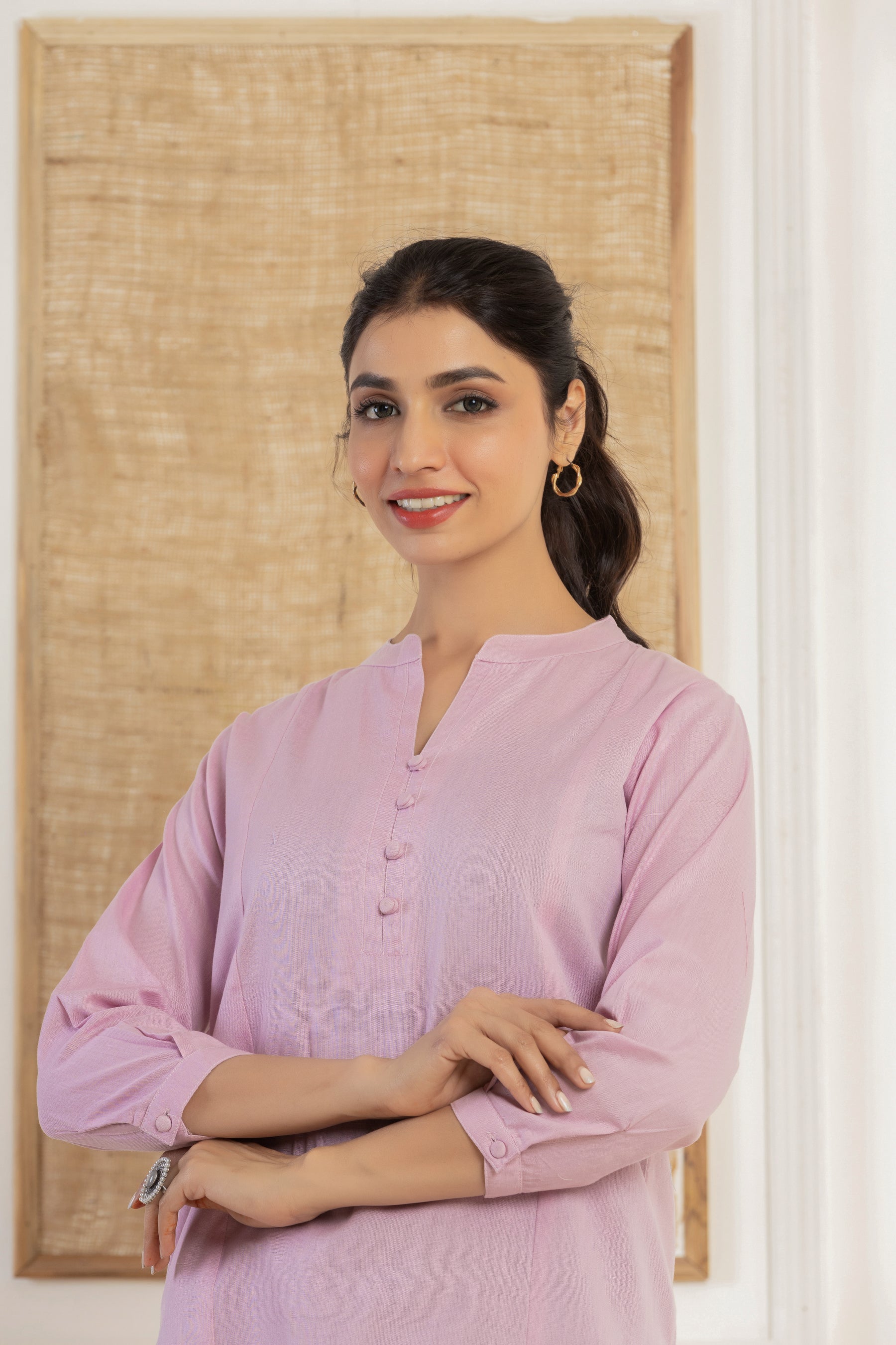 Solid purple flex top with potli buttons