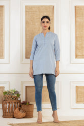 Solid blue flex top with potli buttons