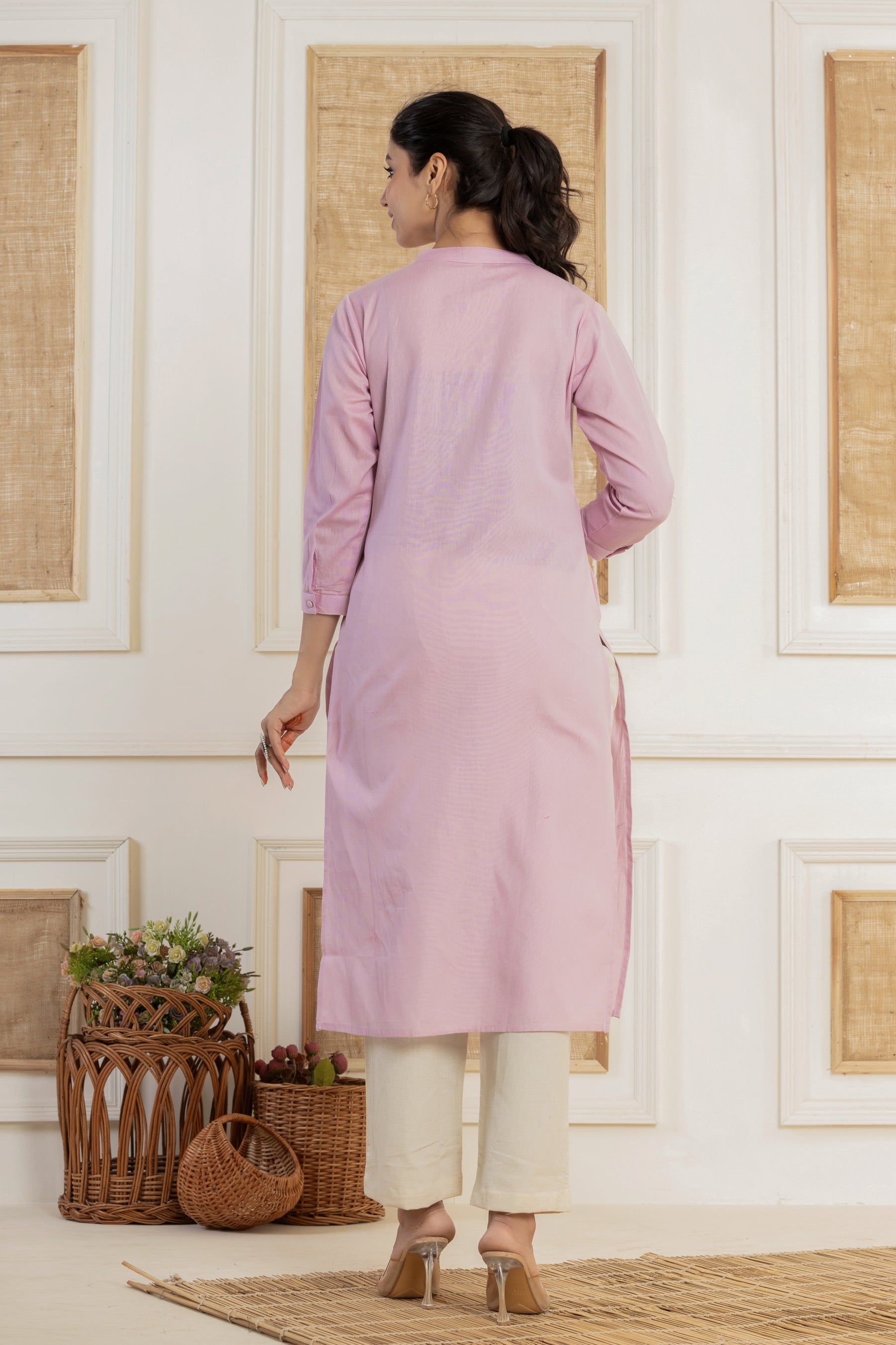 Solid purple flex kurti with potli buttons
