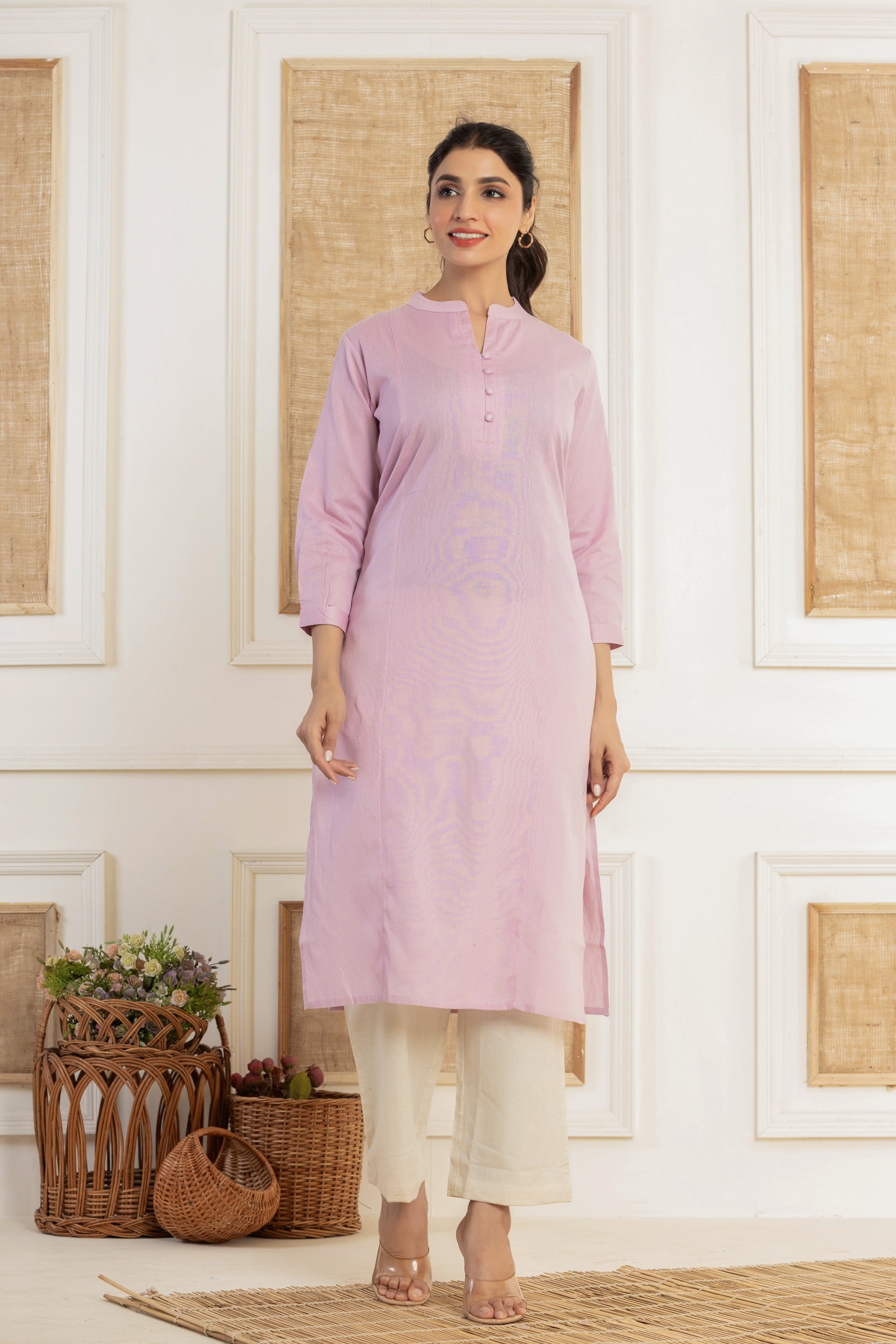Solid purple flex kurti with potli buttons