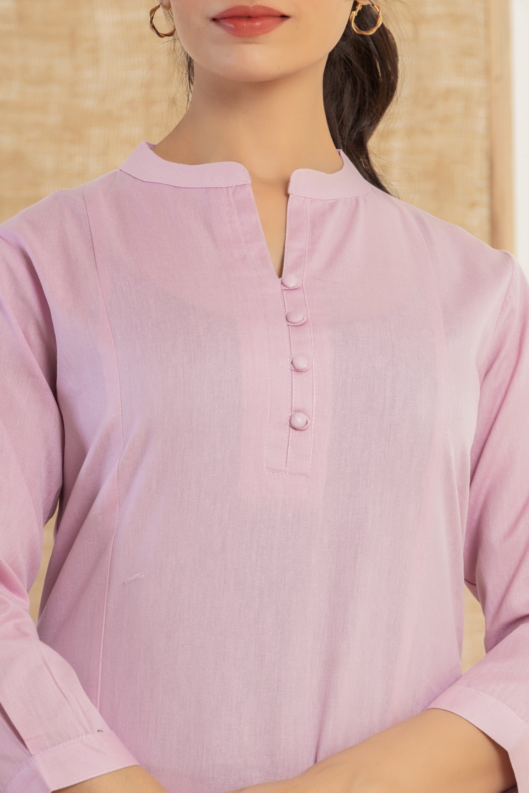 Solid purple flex kurti with potli buttons