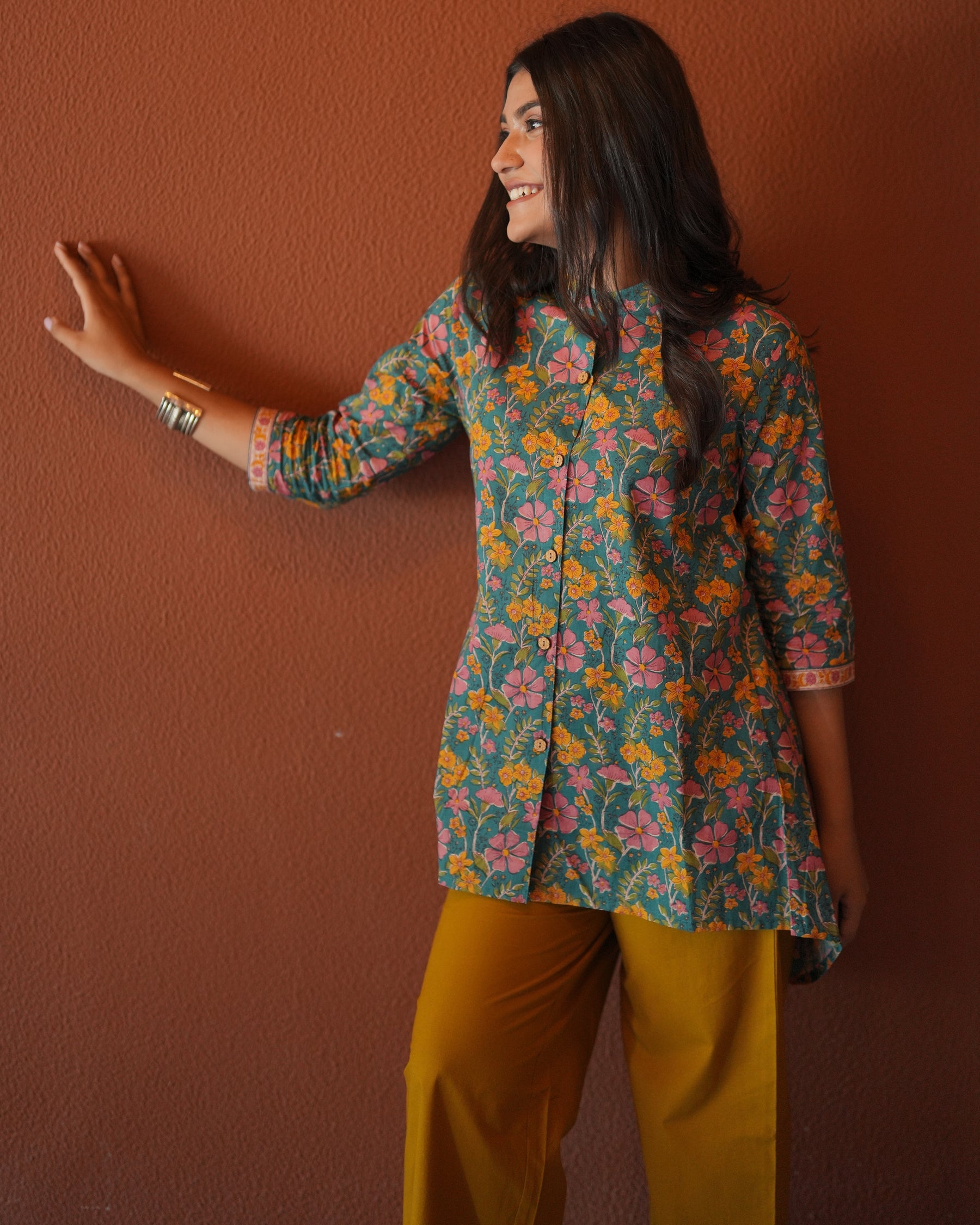 Blue Cotton Floral Shirt