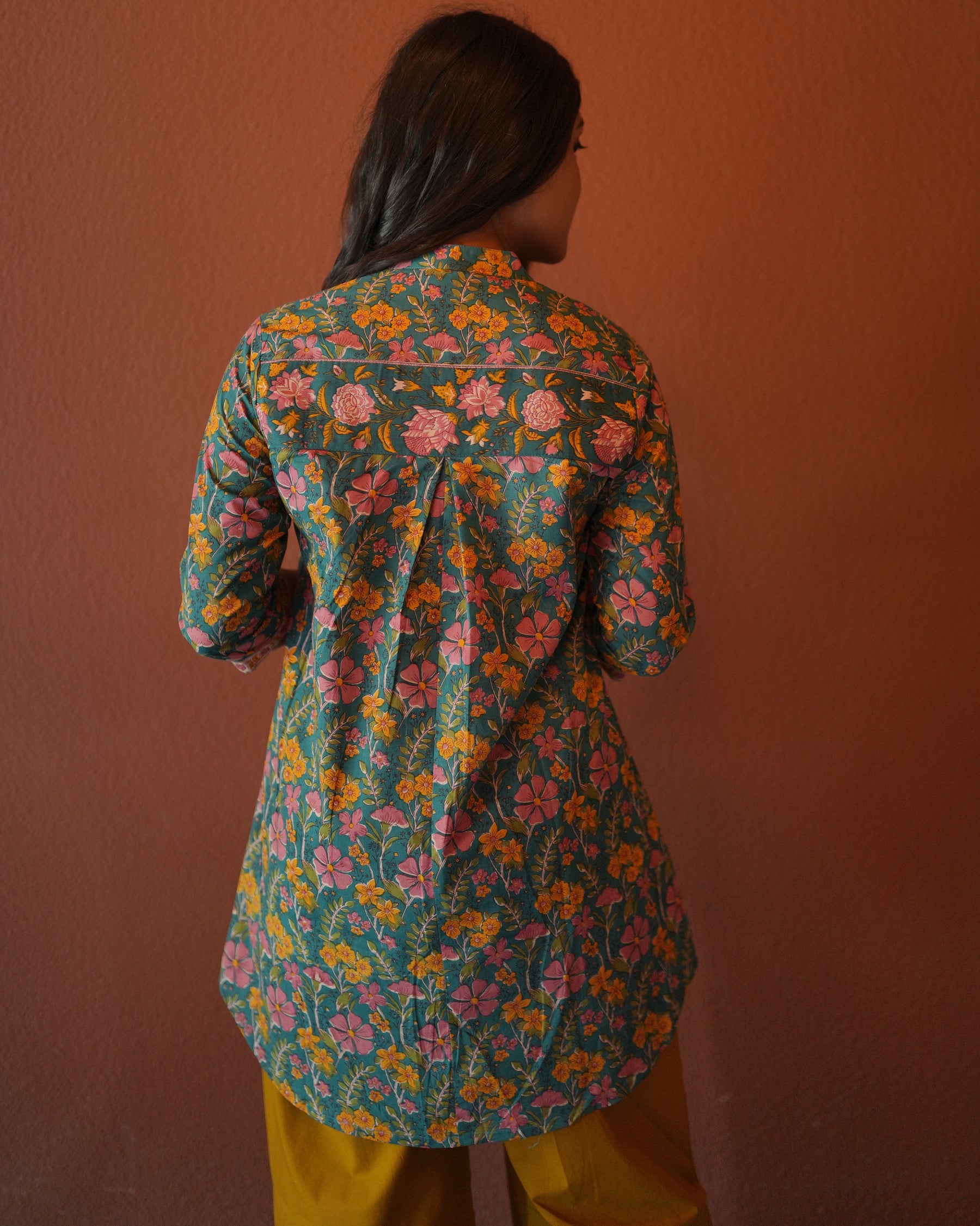 Blue Cotton Floral Shirt