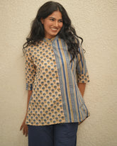 Half N Half Blue Cotton Shirt