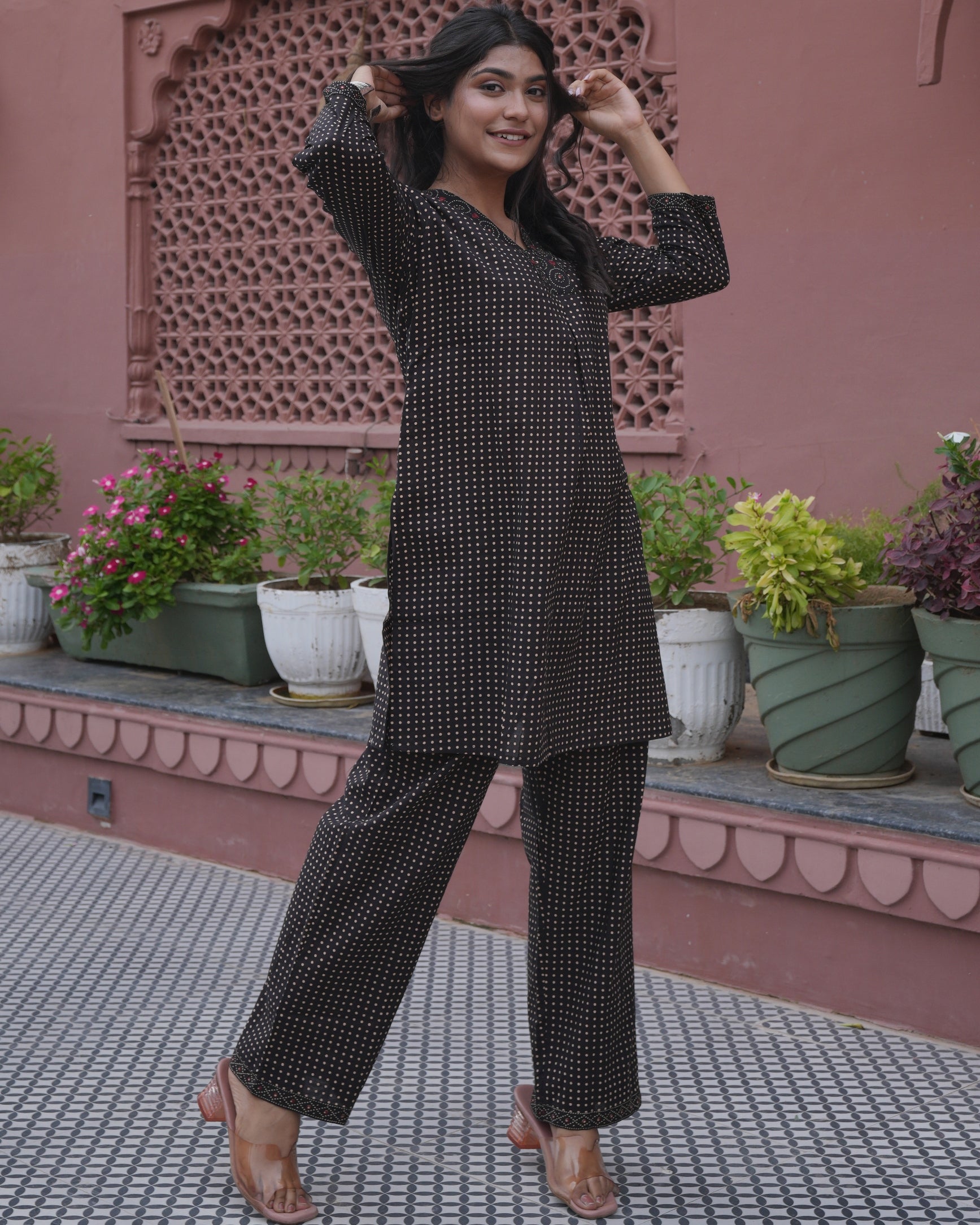 Cotton Black Polka Dot Co-Ord Set