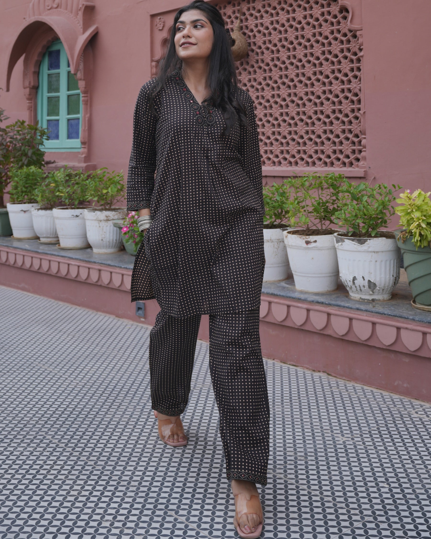 Cotton Black Polka Dot Co-Ord Set