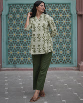 Green Butta Print Cotton Top