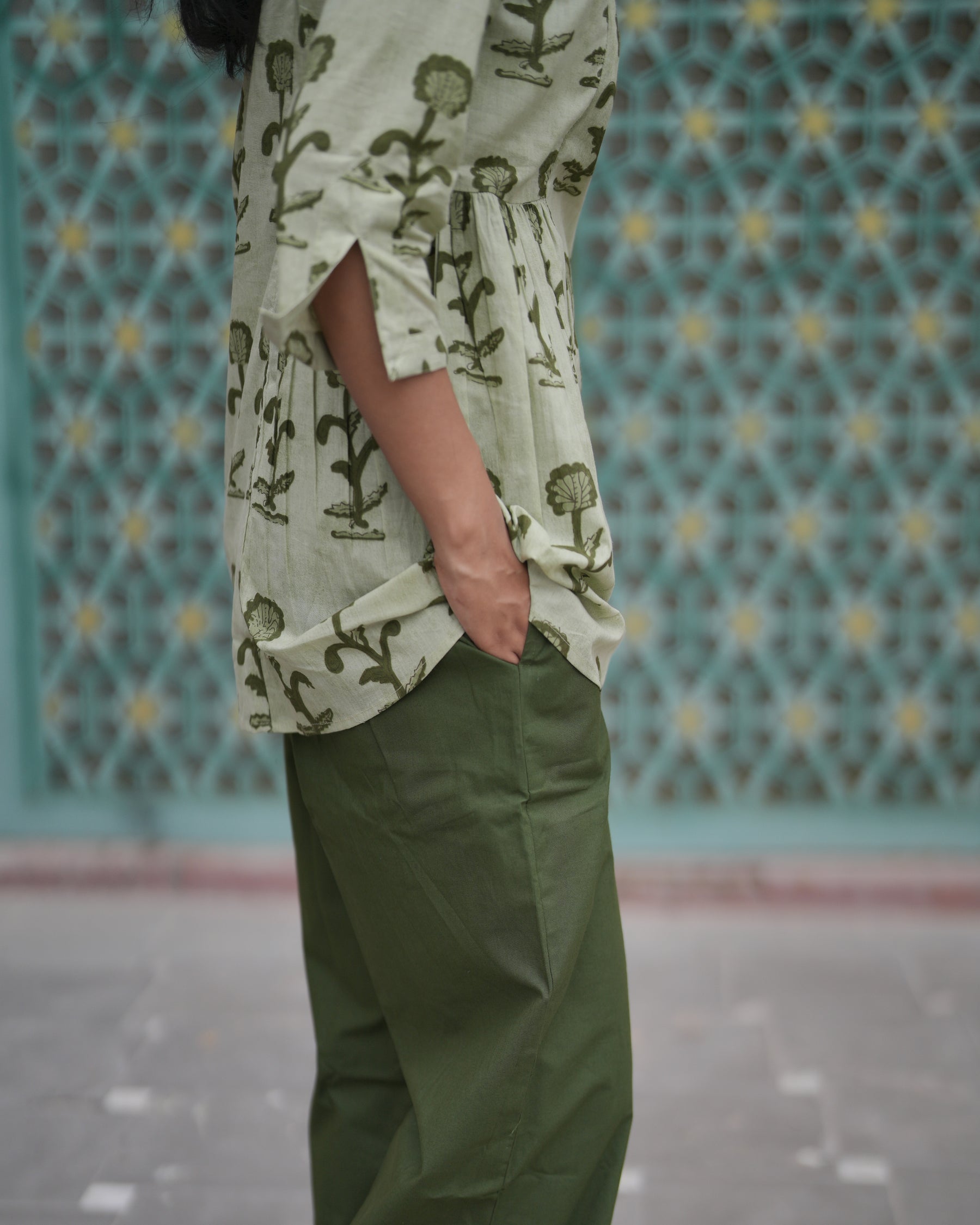 Green Butta Print Cotton Top