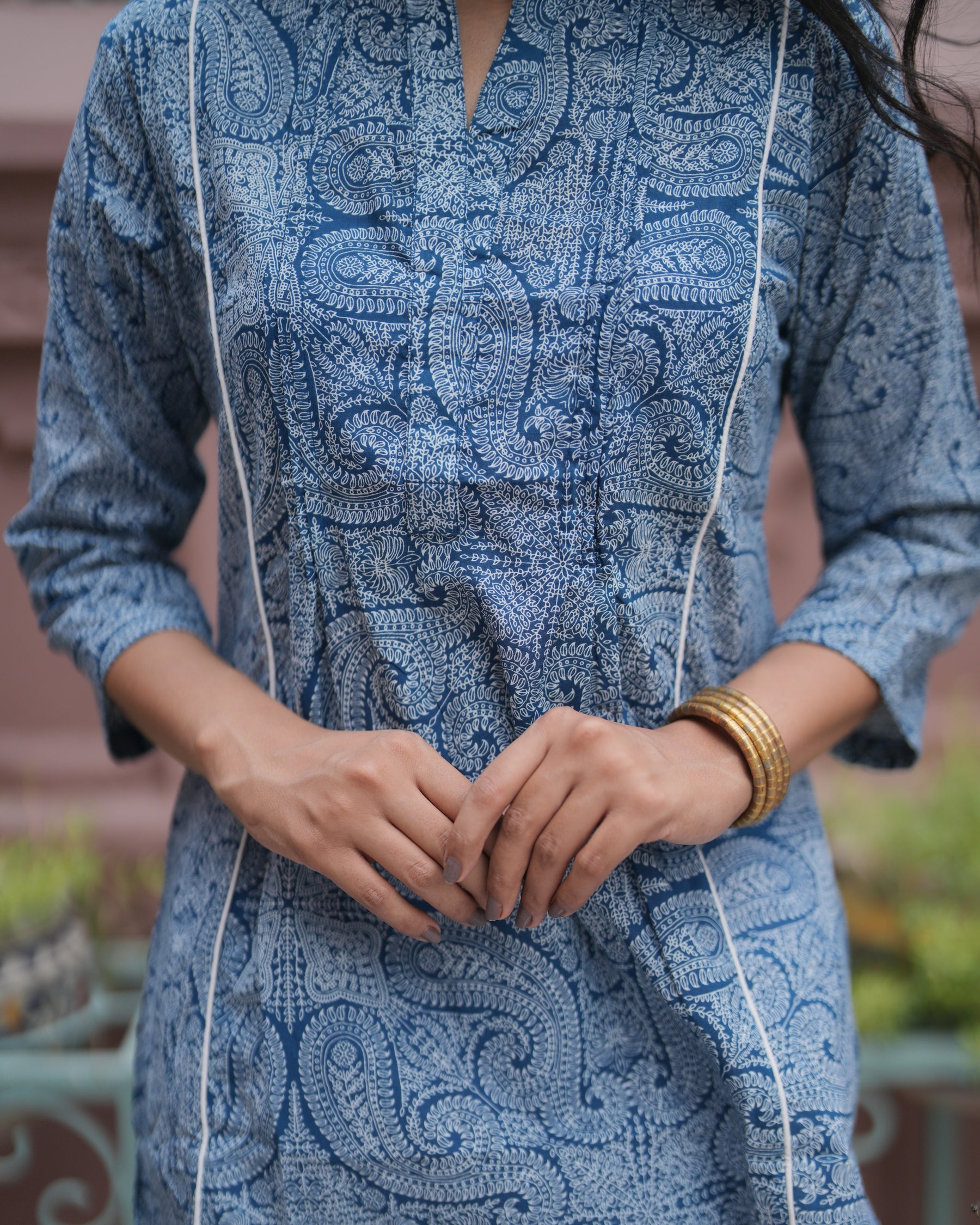 A Line Paisely Print Blue Top
