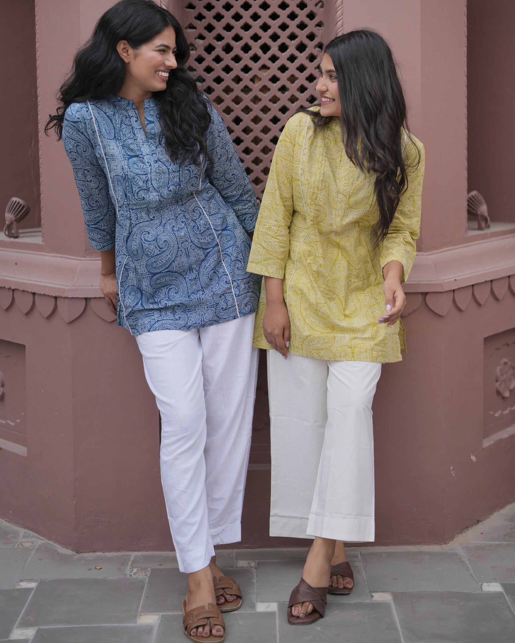 A Line Paisely Print Blue Top