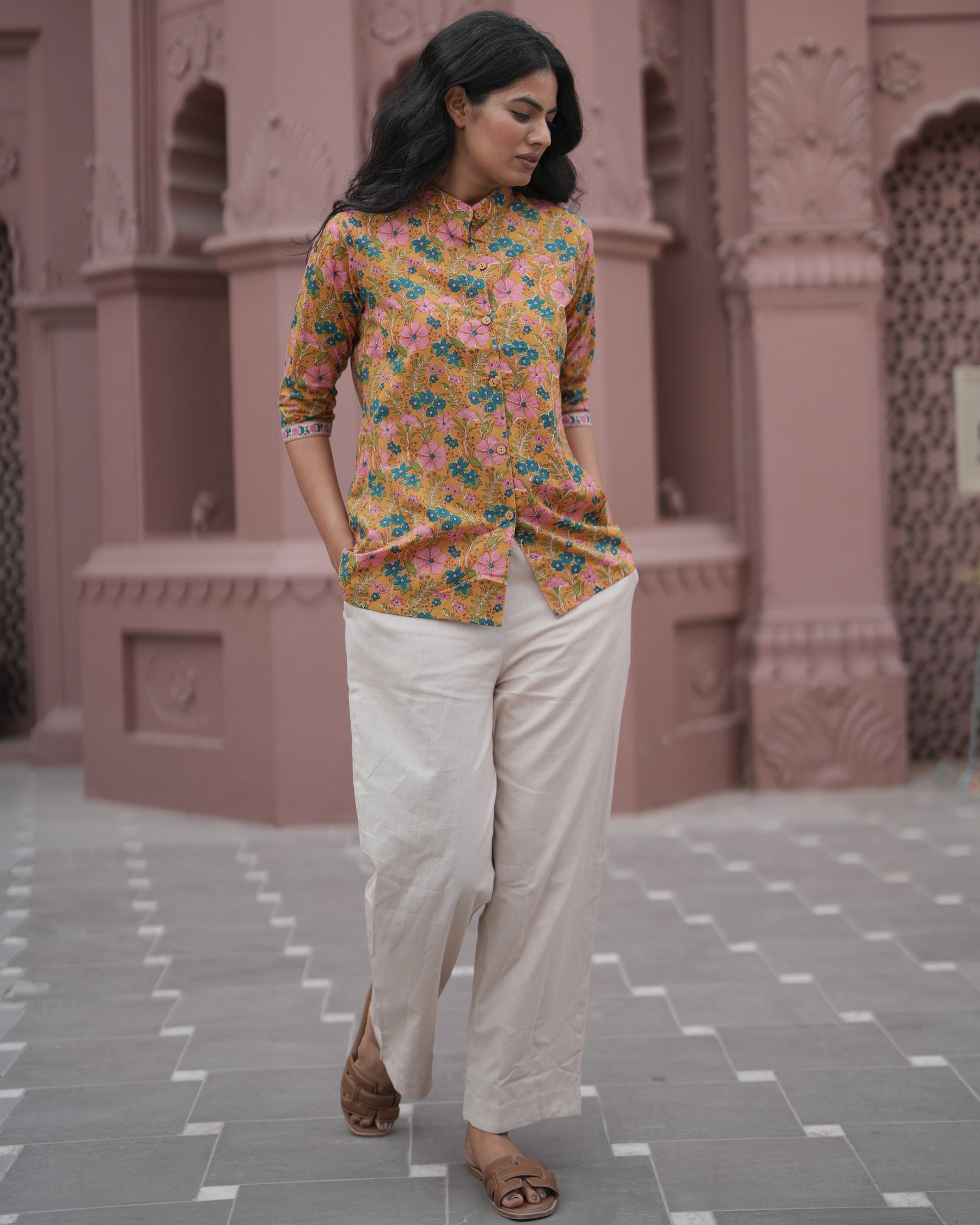 Mustard Floral Print Top