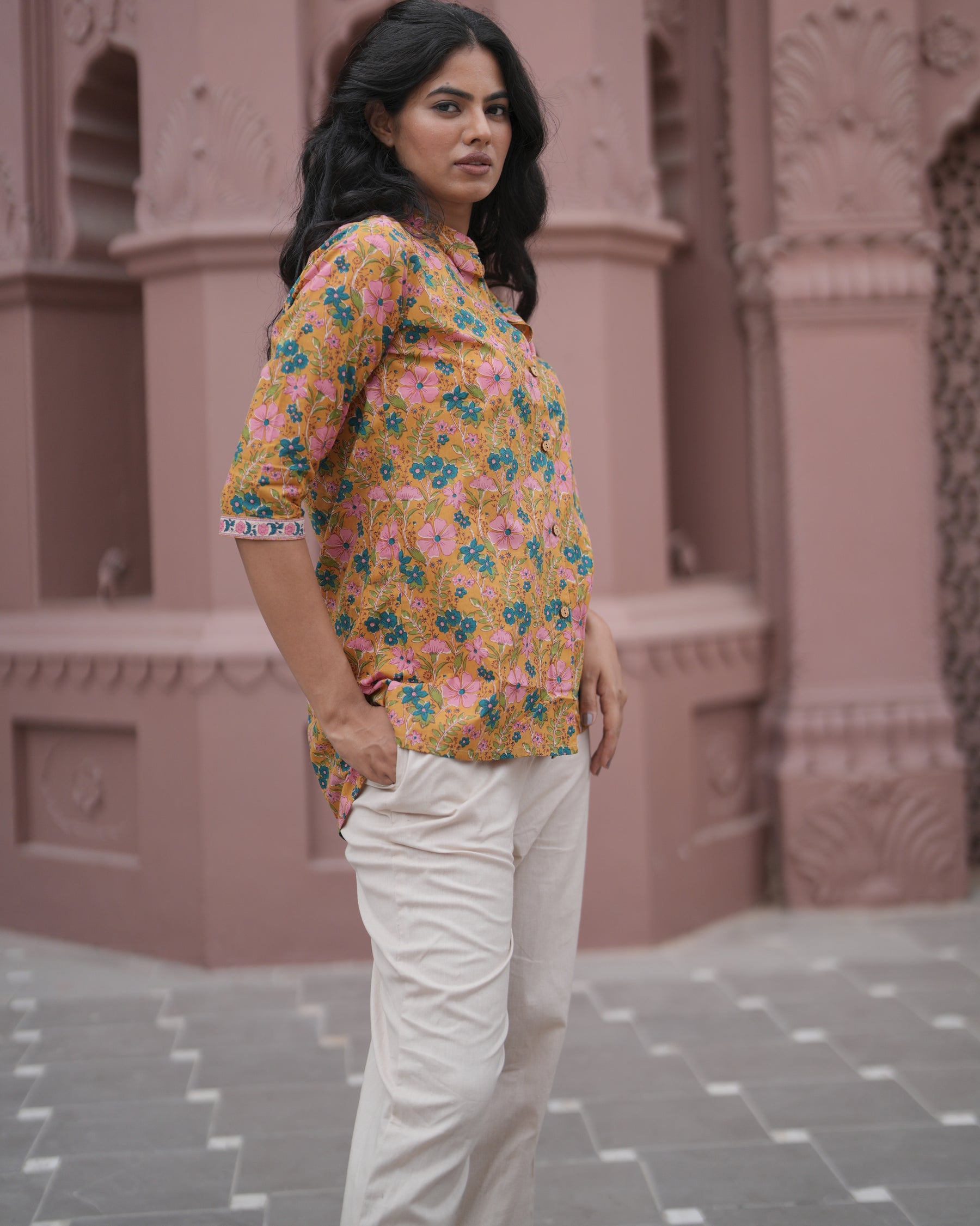 Mustard Floral Print Top