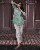 Green Cotton Geometric Print Top