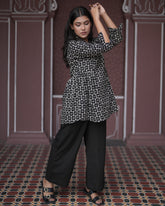 Black Cotton Flare Print Top