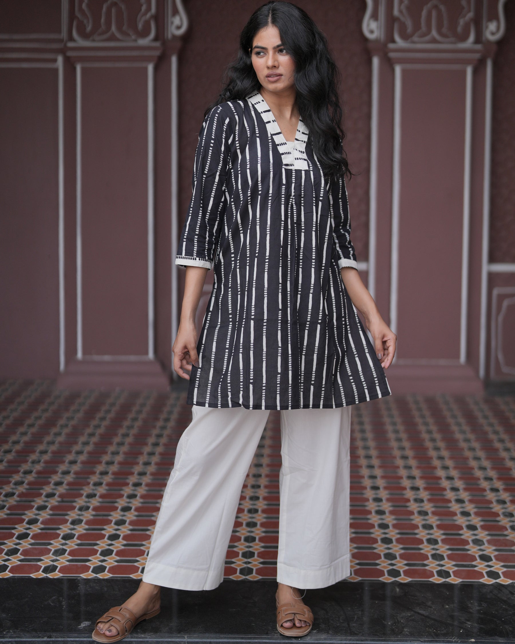 Black Striped Cotton Top