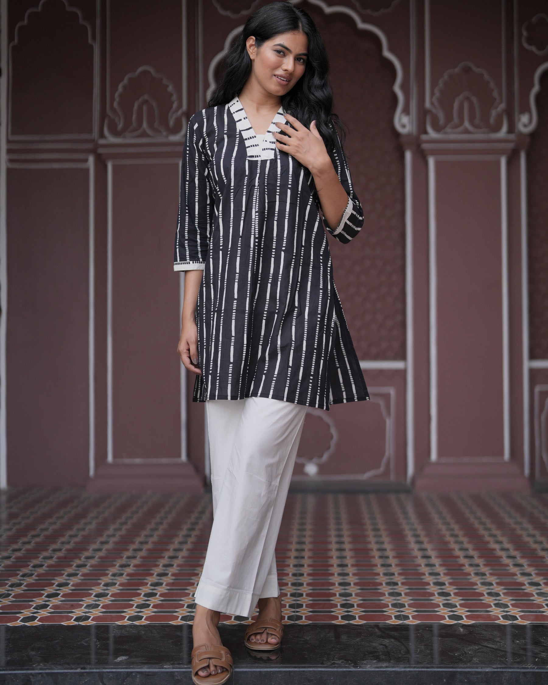Black Striped Cotton Top