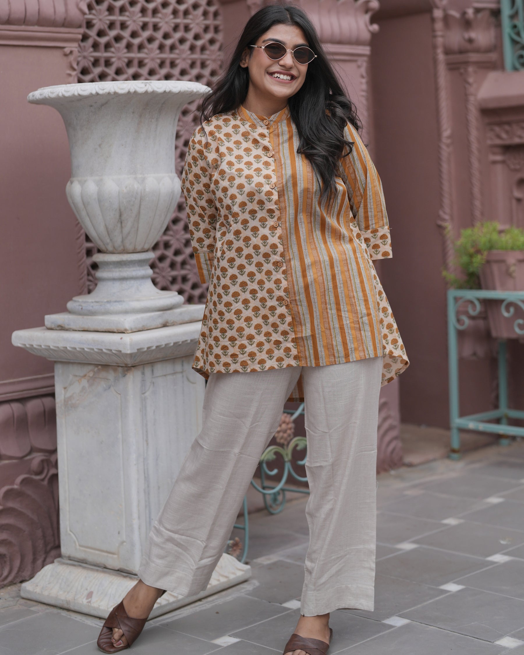 Half N Half Mustard Cotton Shirt