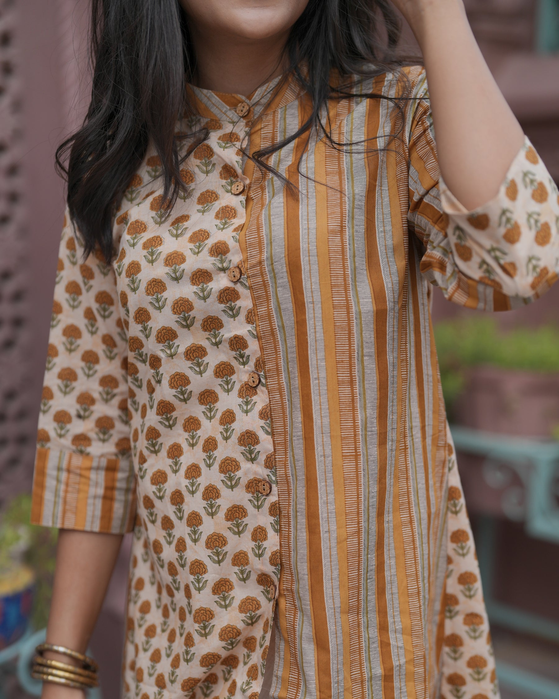 Half N Half Mustard Cotton Shirt