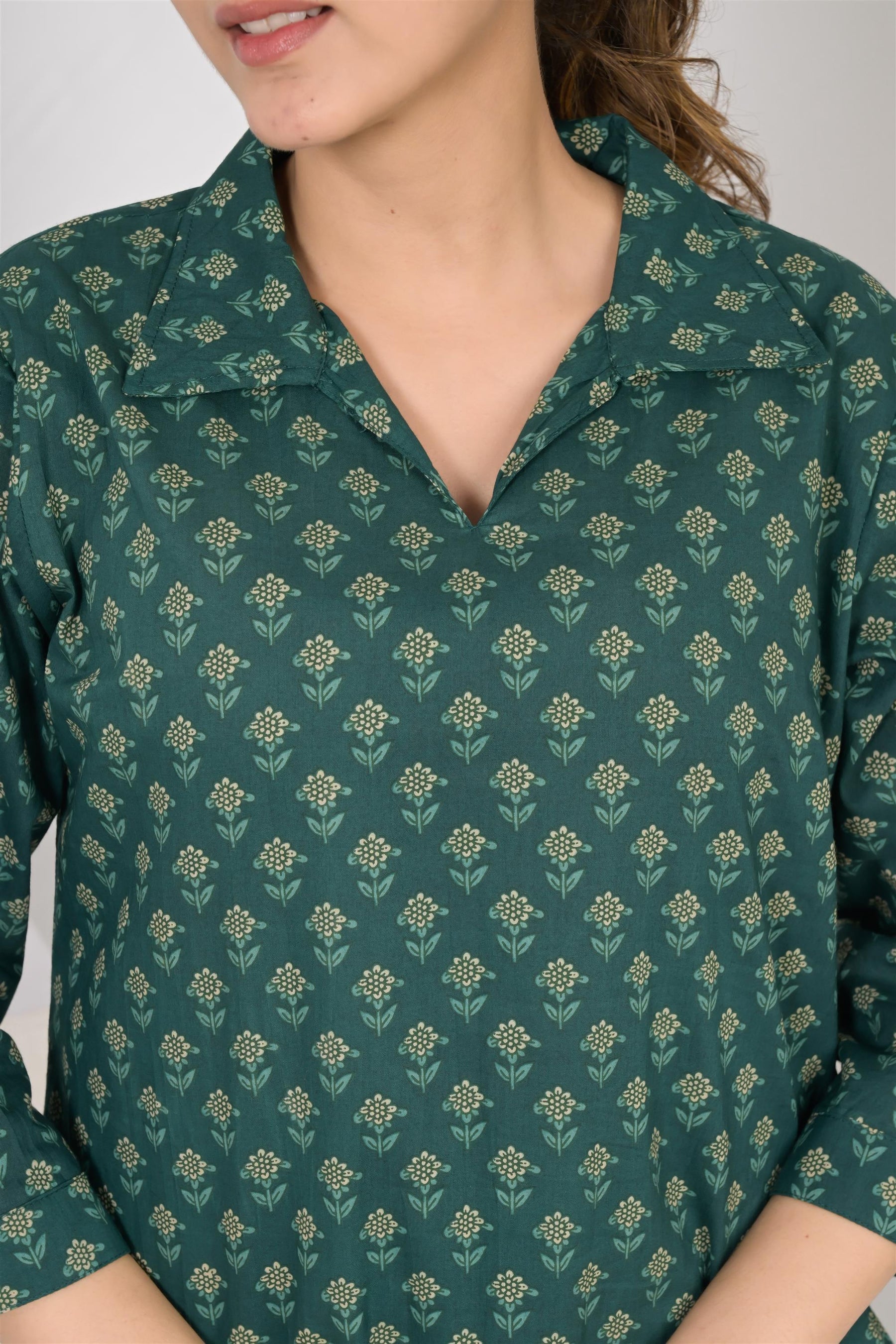 Green Printed Cotton Night Suit