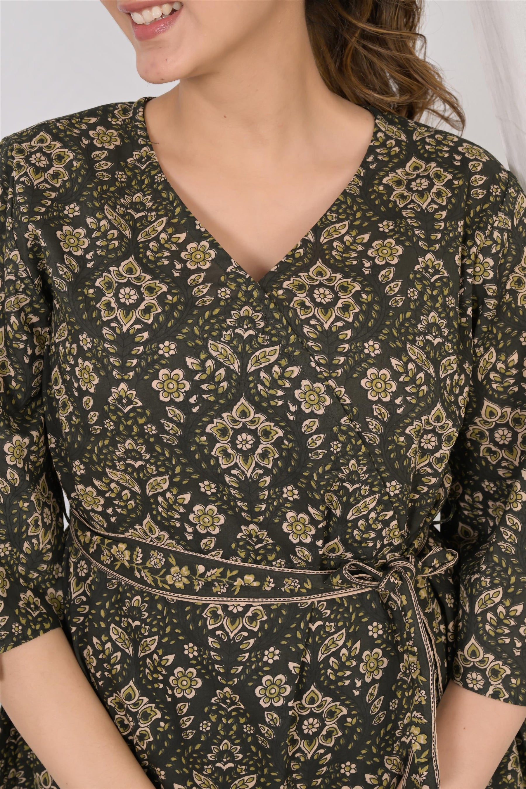 Wrap Around Green Cotton Night Suit