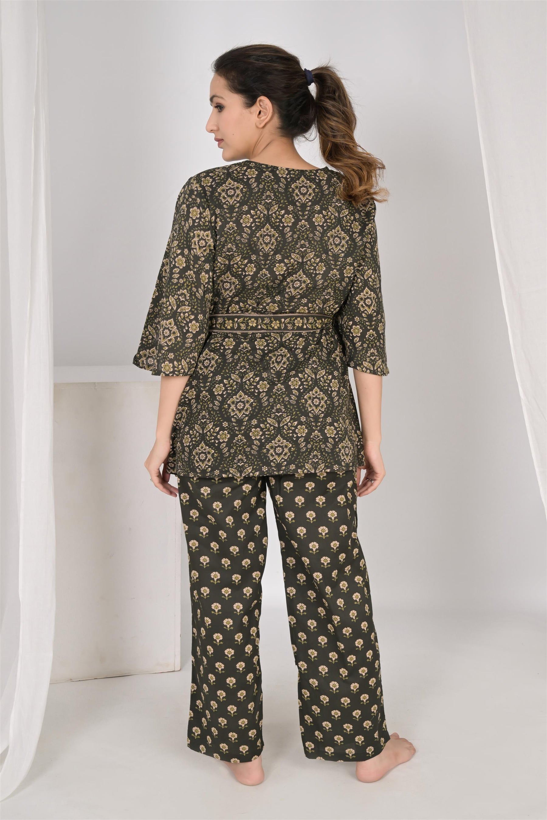 Wrap Around Green Cotton Night Suit