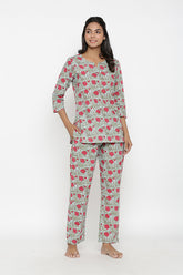 Floral Block Printed Cotton Nightsuit
