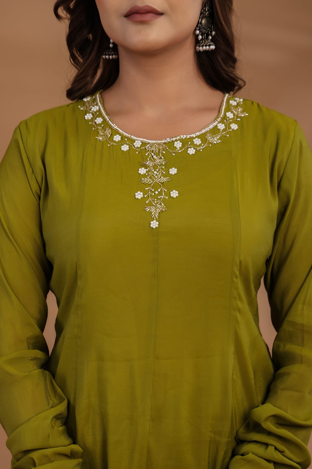 Green Mul chanderi Flare Kurta with Printed Dupatta