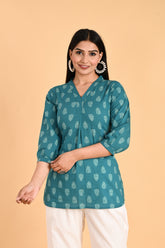 Green Cotton Block Printed Top