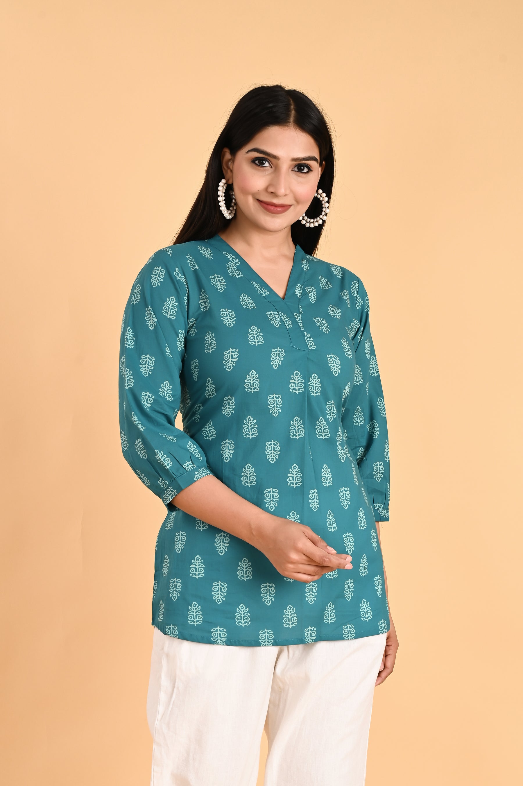 Green Cotton Block Printed Top