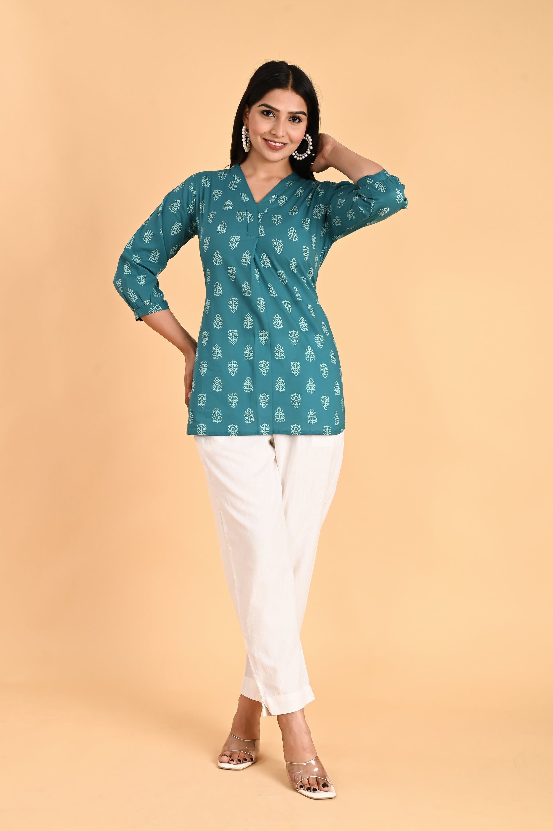 Green Cotton Block Printed Top