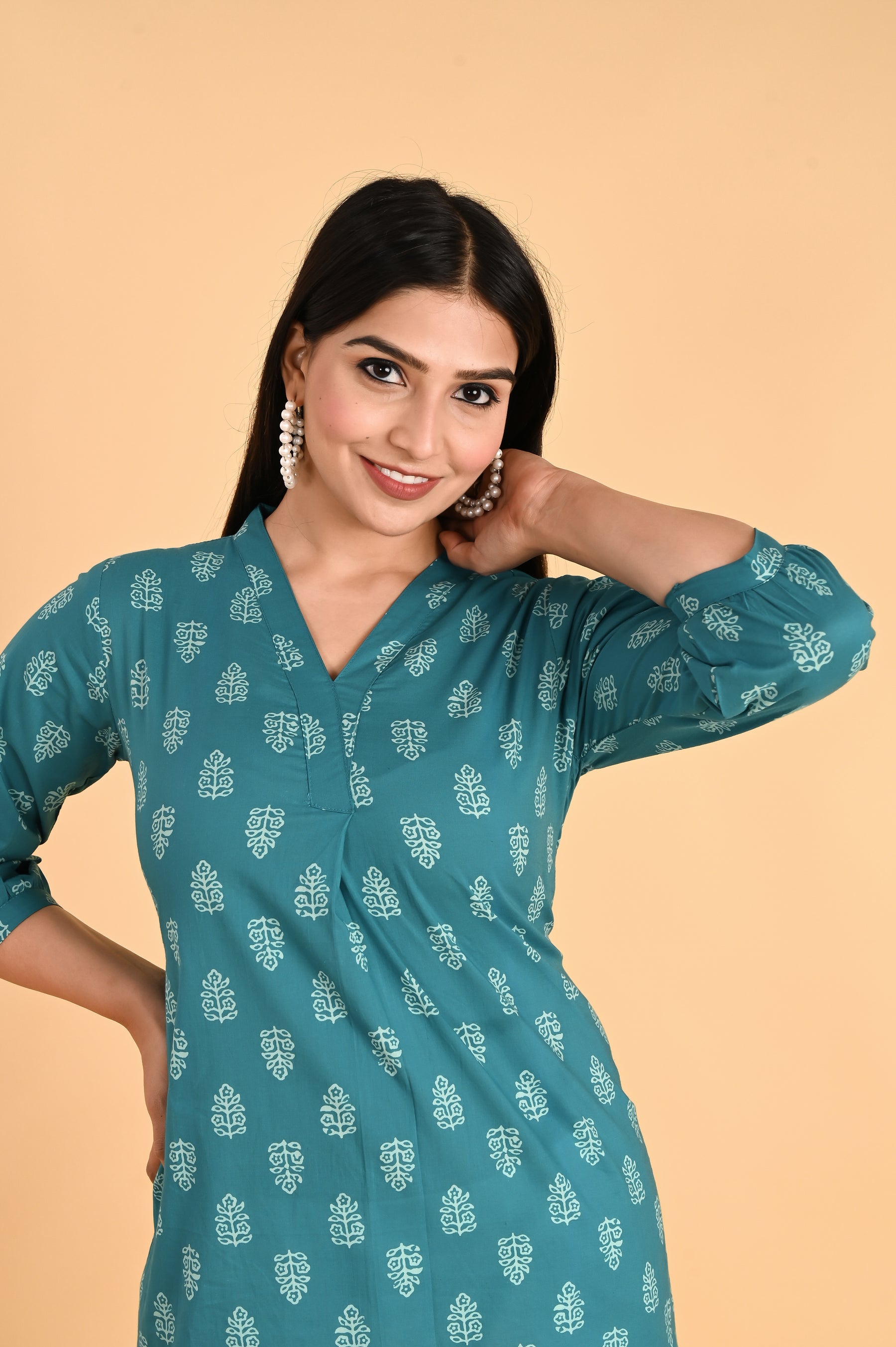Green Cotton Block Printed Top