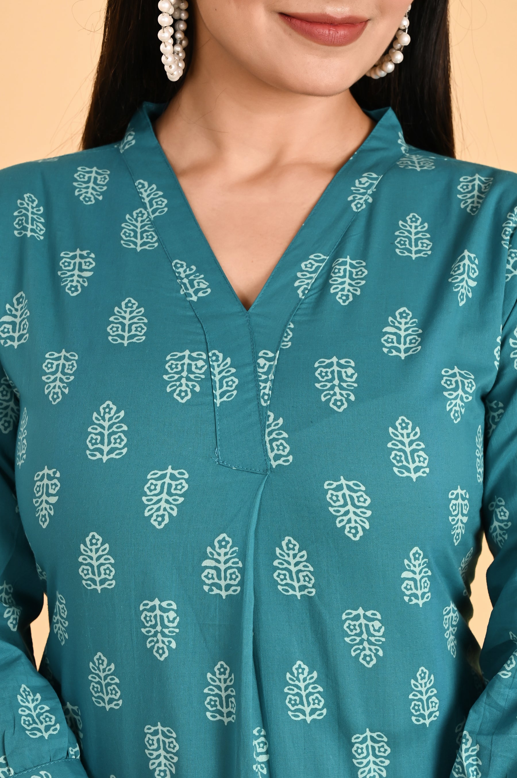 Green Cotton Block Printed Top