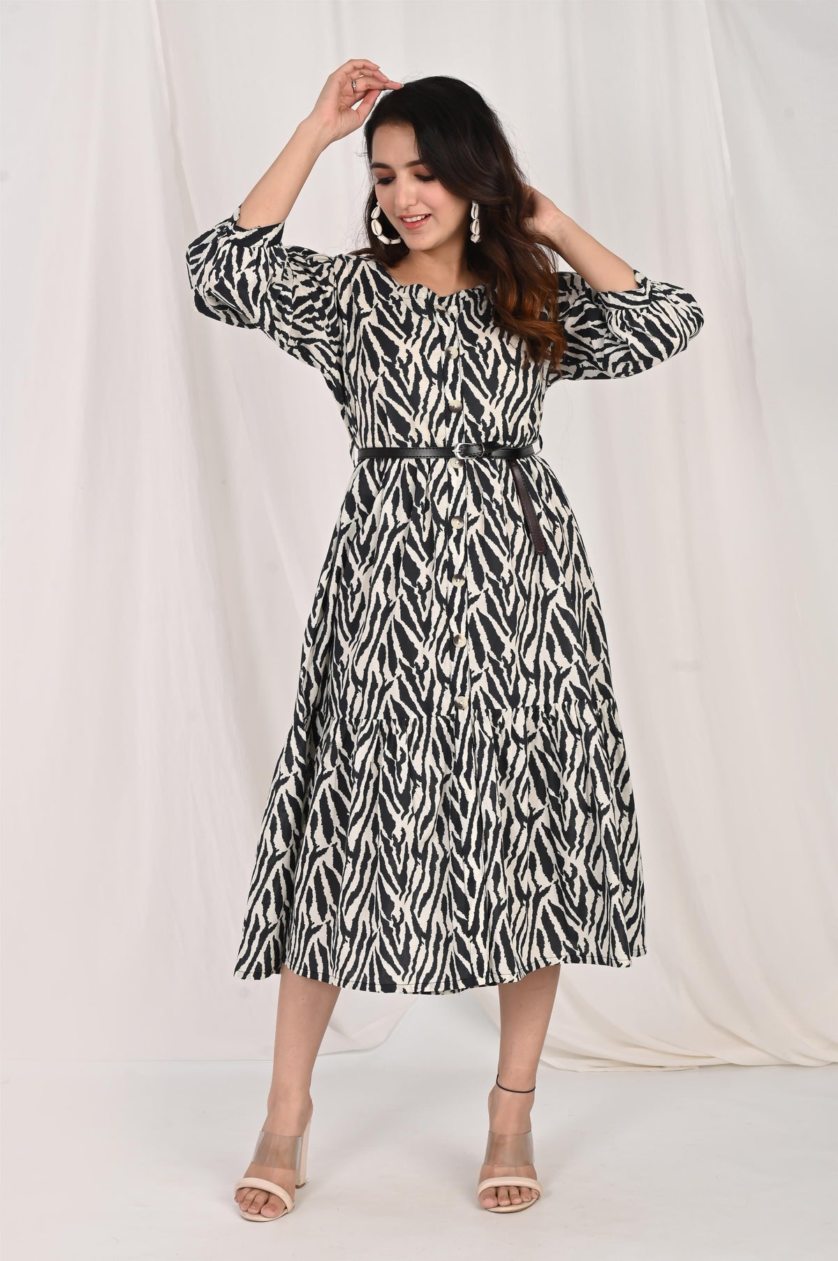 Zebra Printed Black Dress