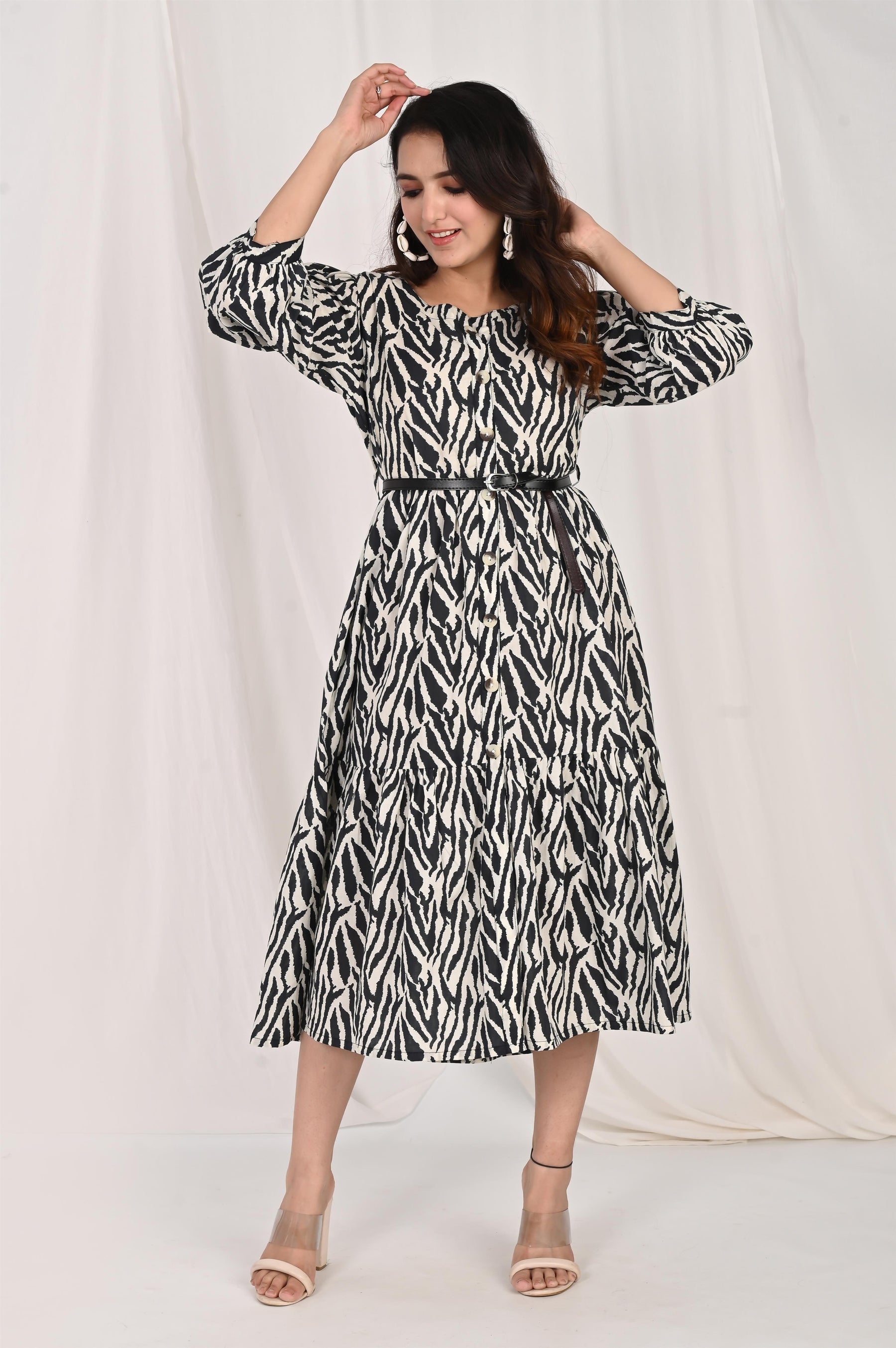 Zebra Printed Black Dress