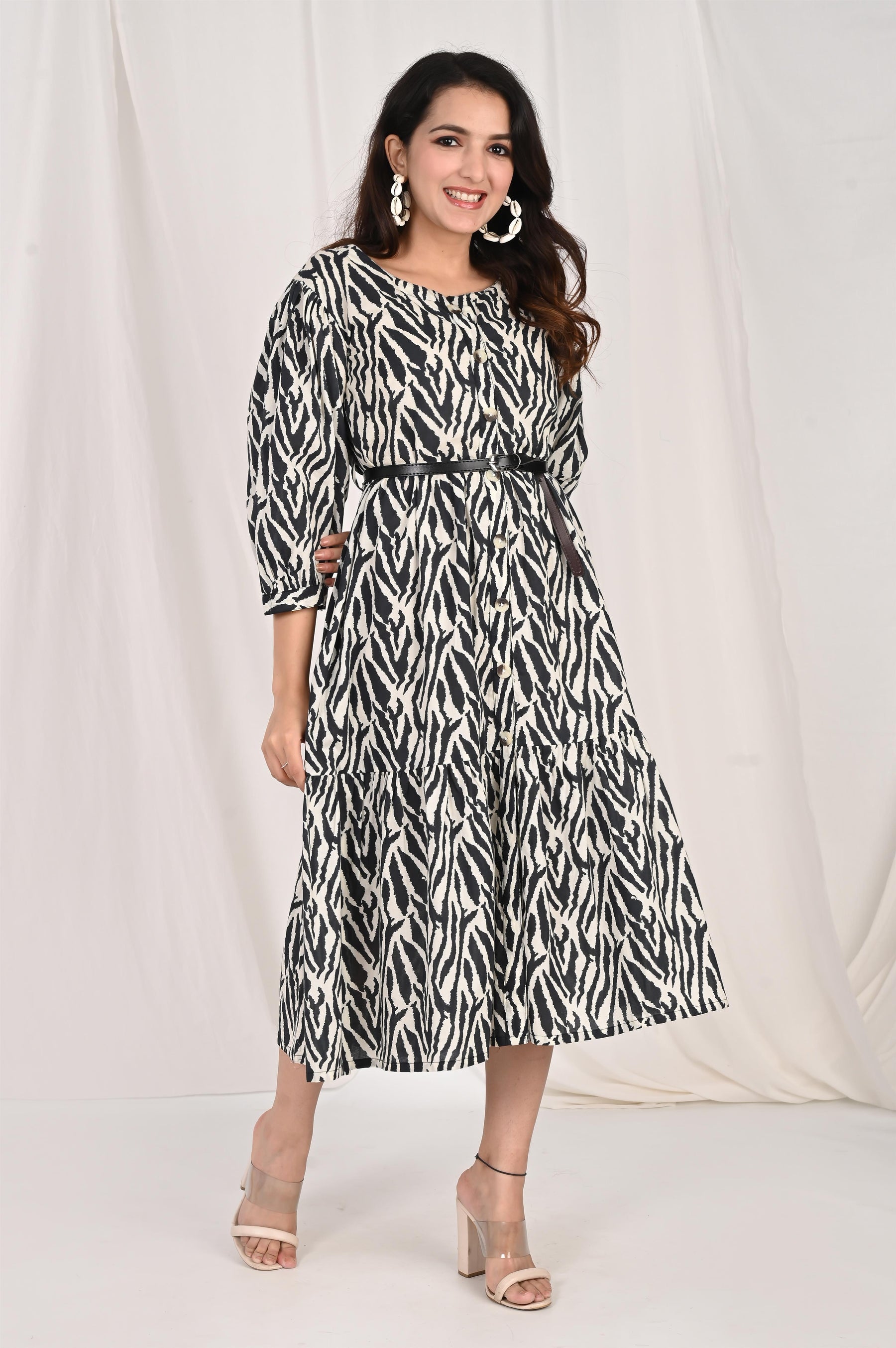 Zebra Printed Black Dress