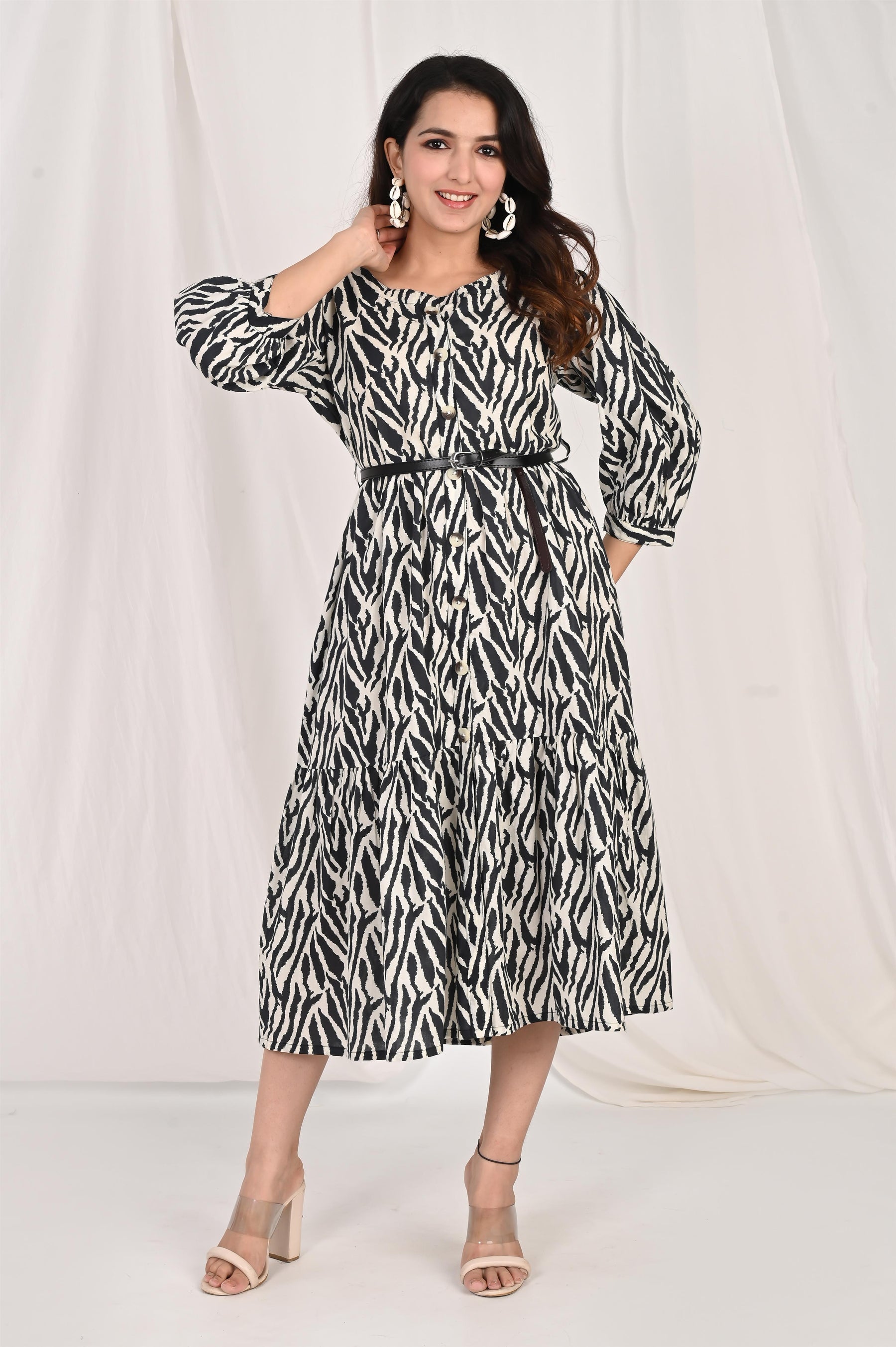 Zebra Printed Black Dress