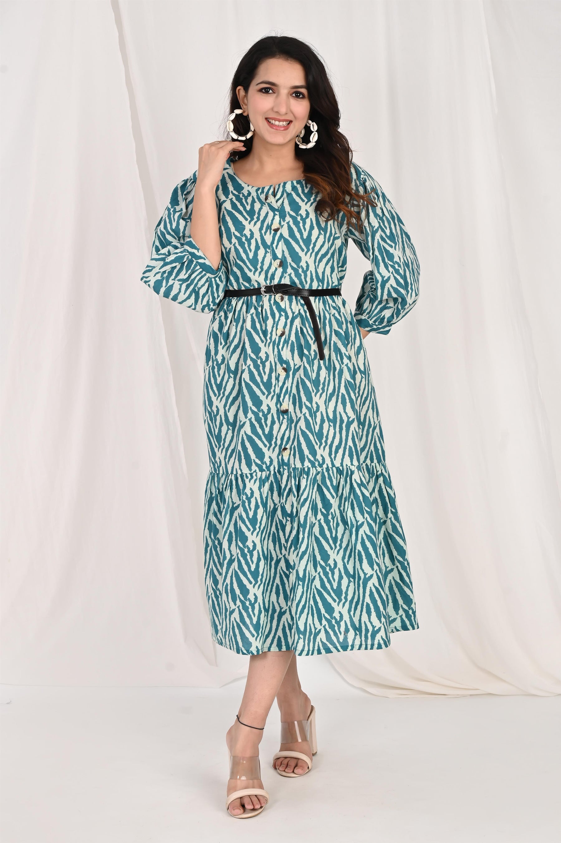 Zebra Printed Blue Dress