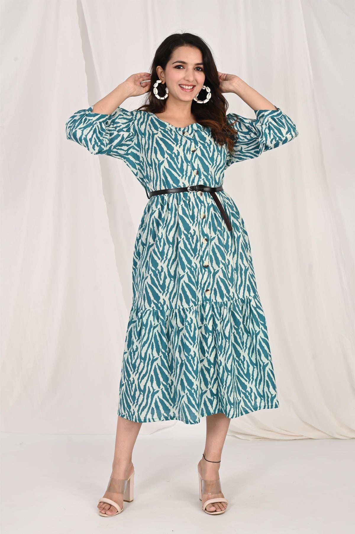 Zebra Printed Blue Dress